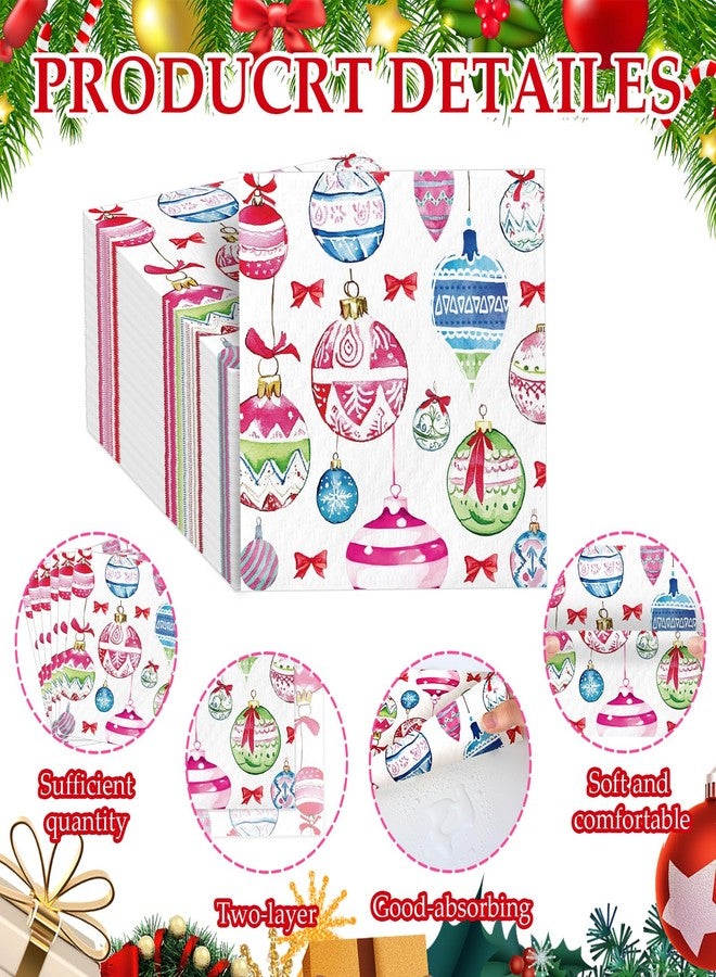 ojustbeok 50Pcs Christmas Paper Napkins Xmas Hanging Ball Disposable Guest Napkins Vintage Christmas Ornaments Balls Holiday Party Decorations Supplies for Bathroom Kitchen Merry Winter Daily Table Decor Favor - Image 3